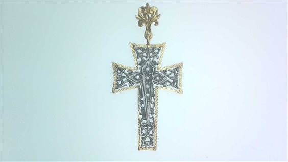 Anhänger Sommer Dame Stile Antico in Gelbgold Diamante 0.10 Ct CROCE STILE DIA CT 0.10 6.80 AG+AU - CROCE STILE DIA CT 0.10 6.80 AG+AU